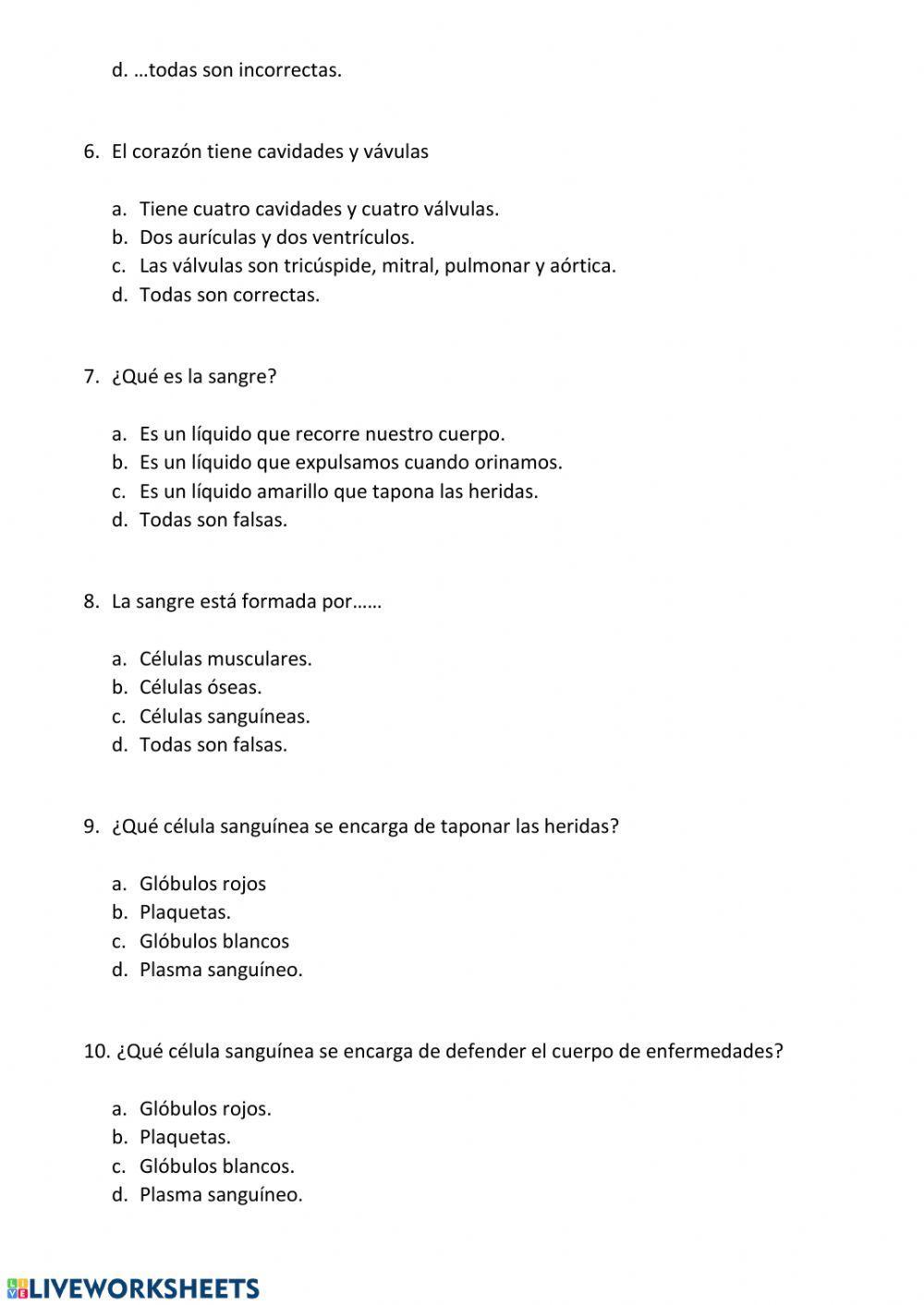 Prueba tipo test aparato circulatorio