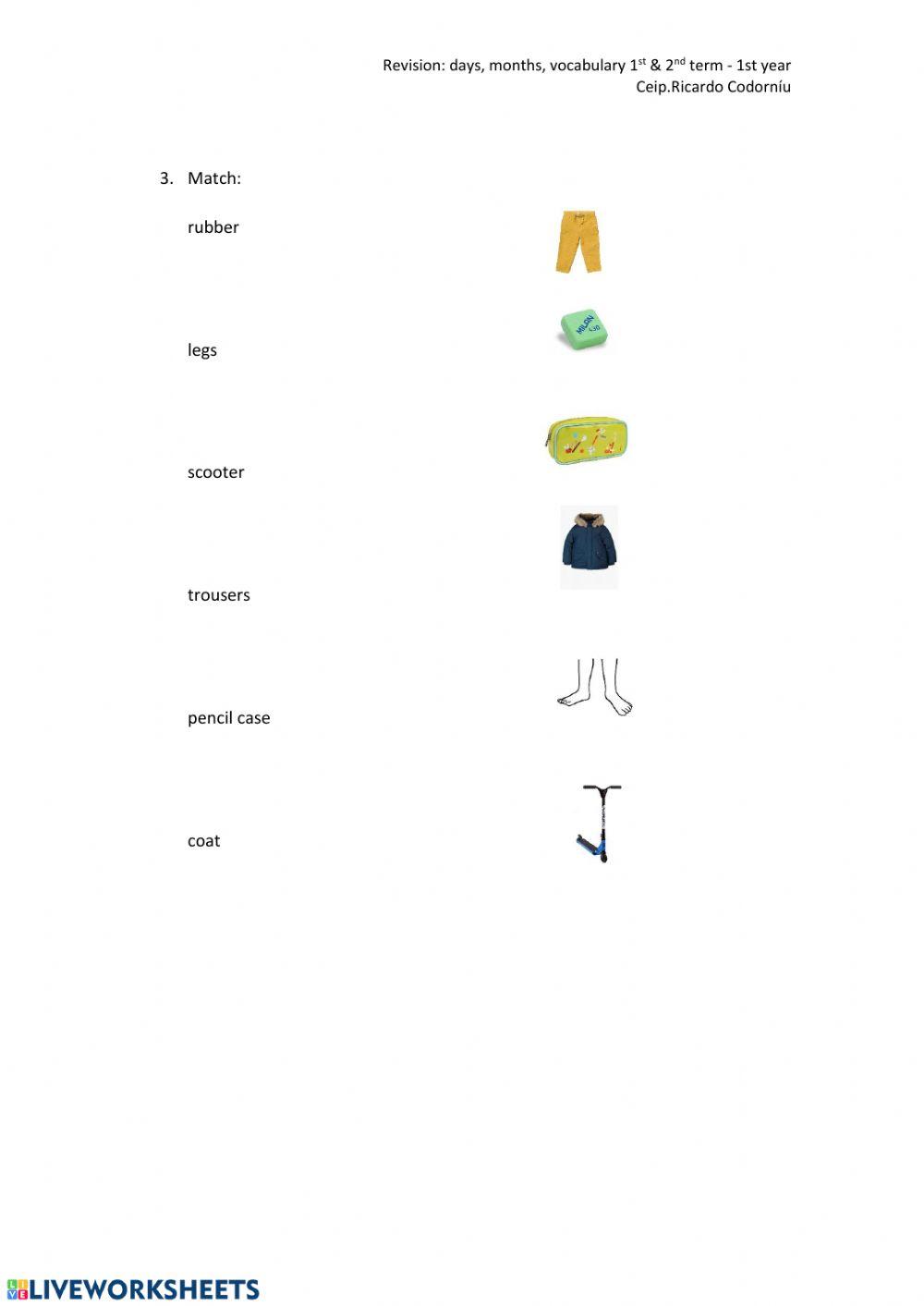 Order:days, months, match vocabulary