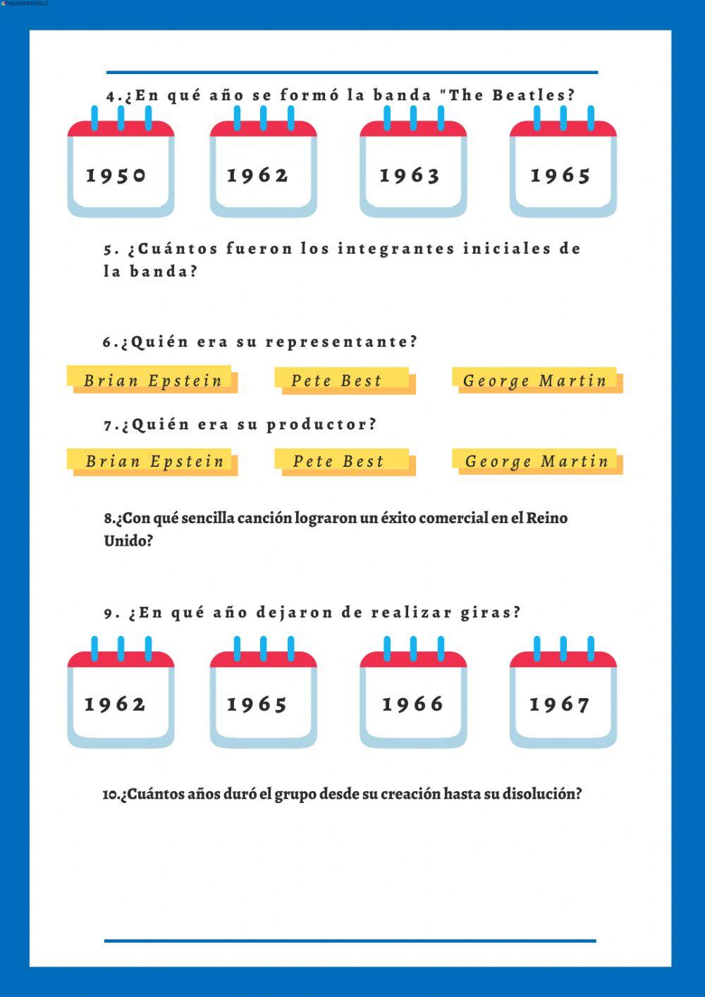 Comprensión lectora. The beatles