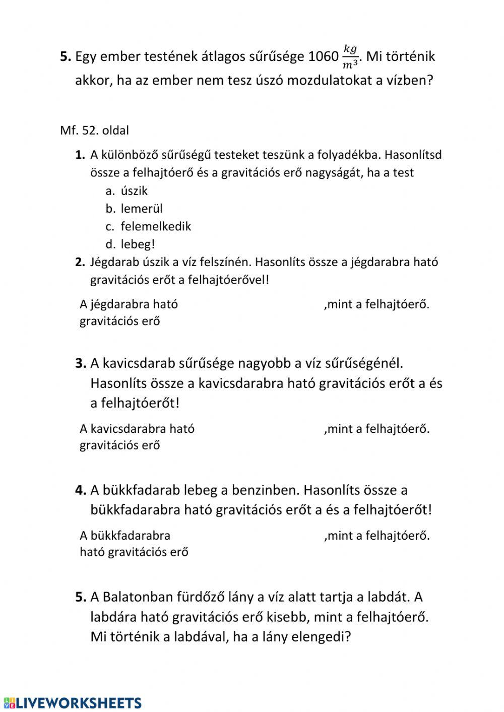 Testek úszása és sűrűsége