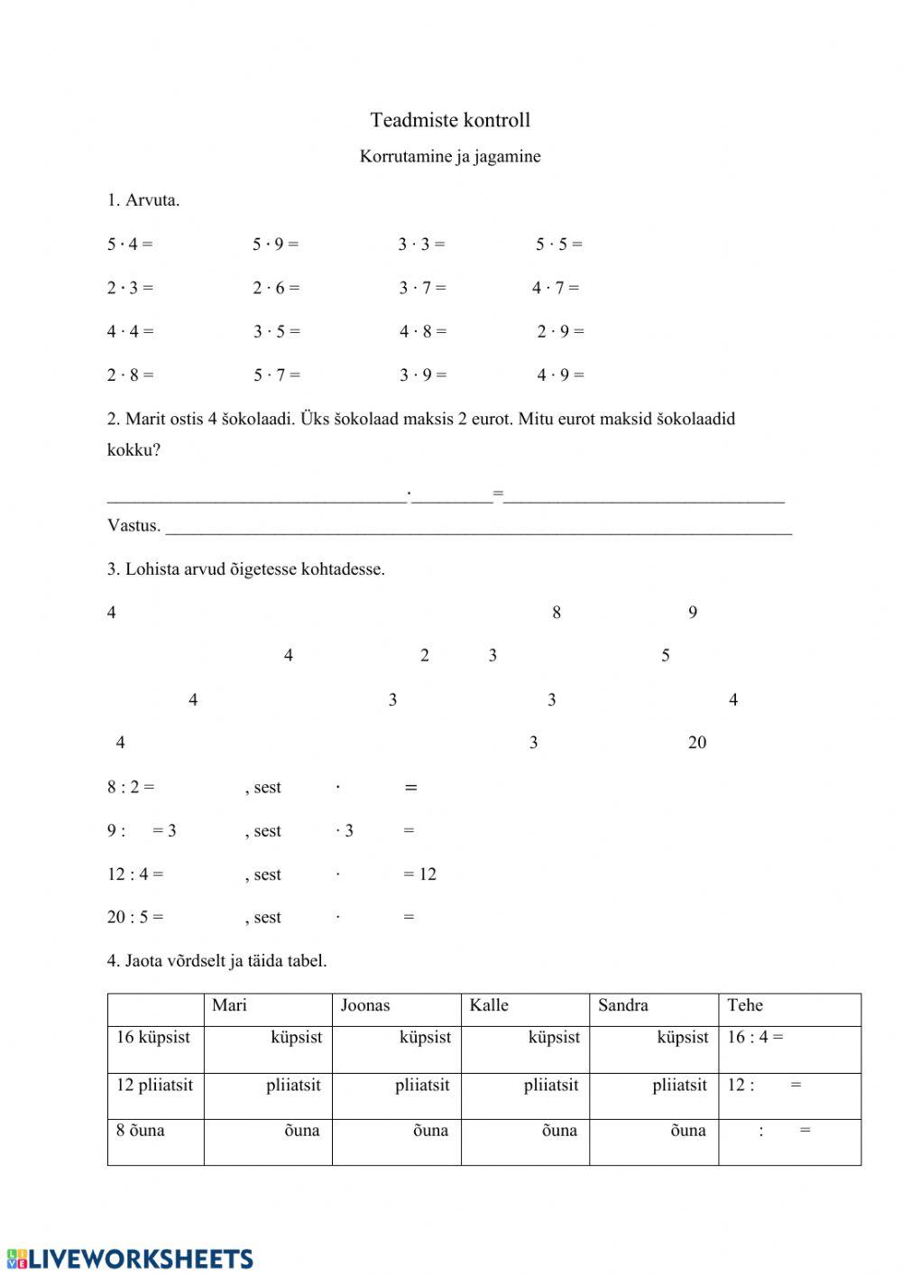 Korrutamine ja jagamine arvudega 2-5