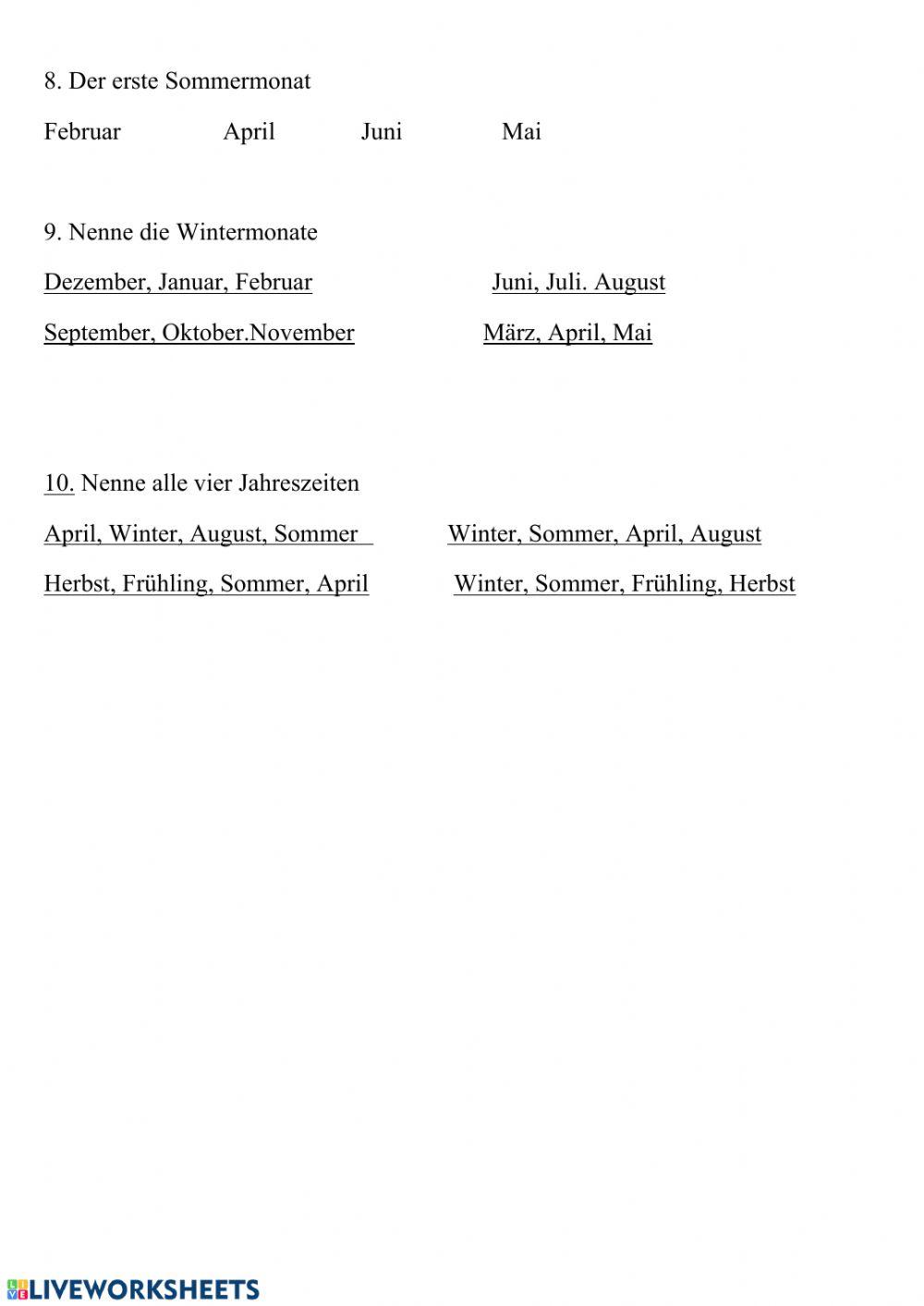 Das Wetter und die Jahreszeiten