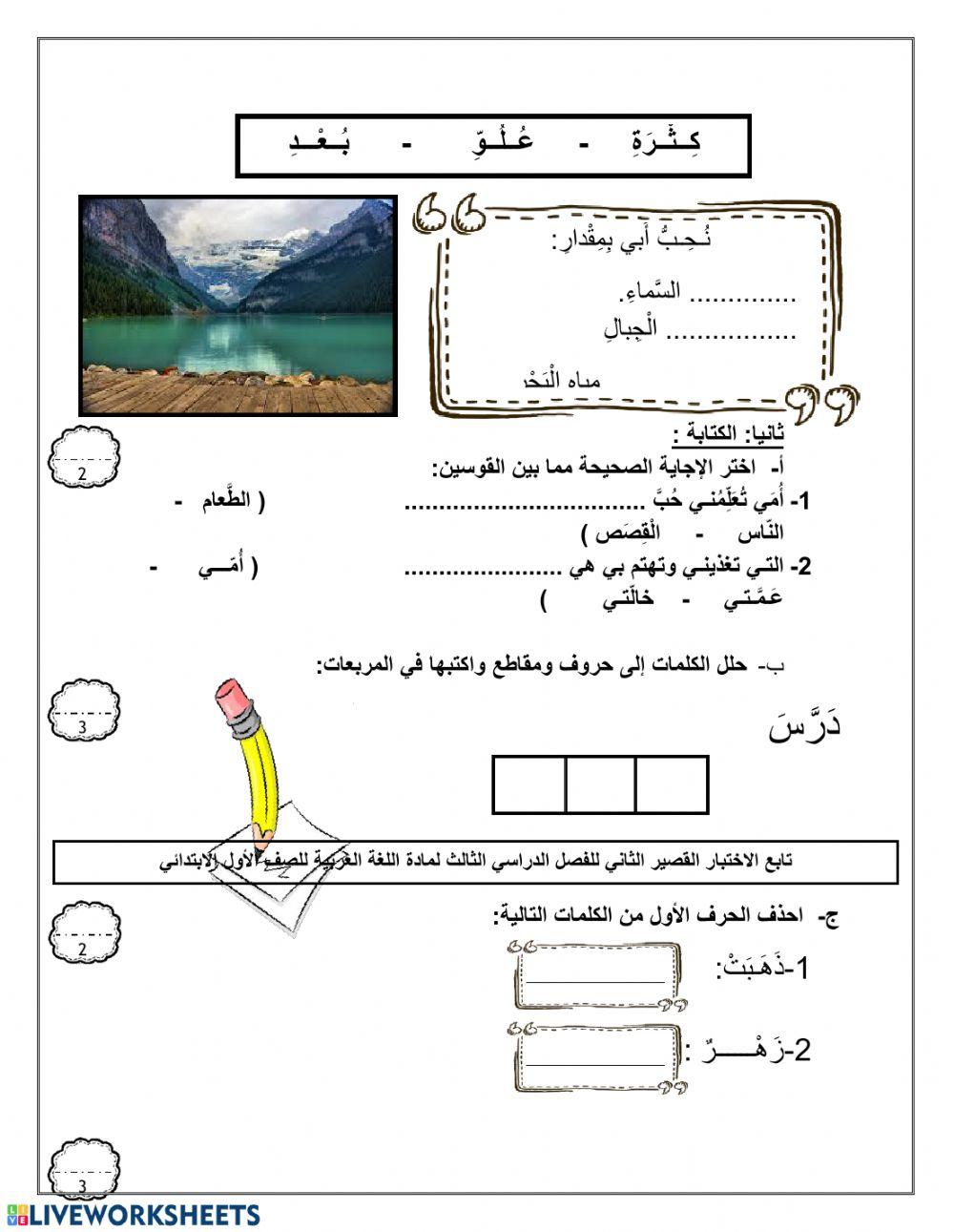 اختبار اللغه العربية