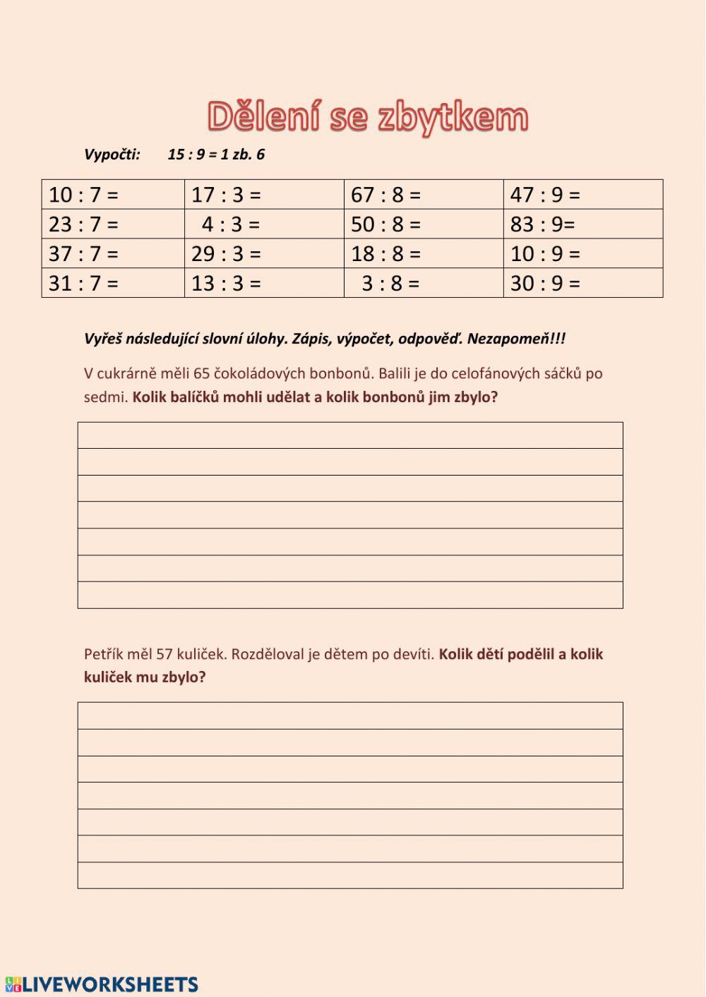 MATEMATIKA - dělení se zbytkem