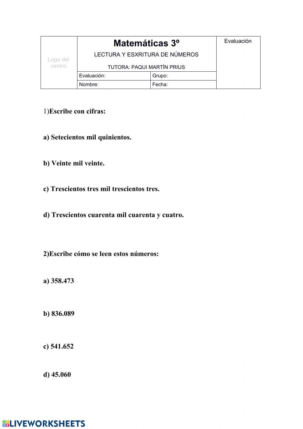 Lectura y escritura de números
