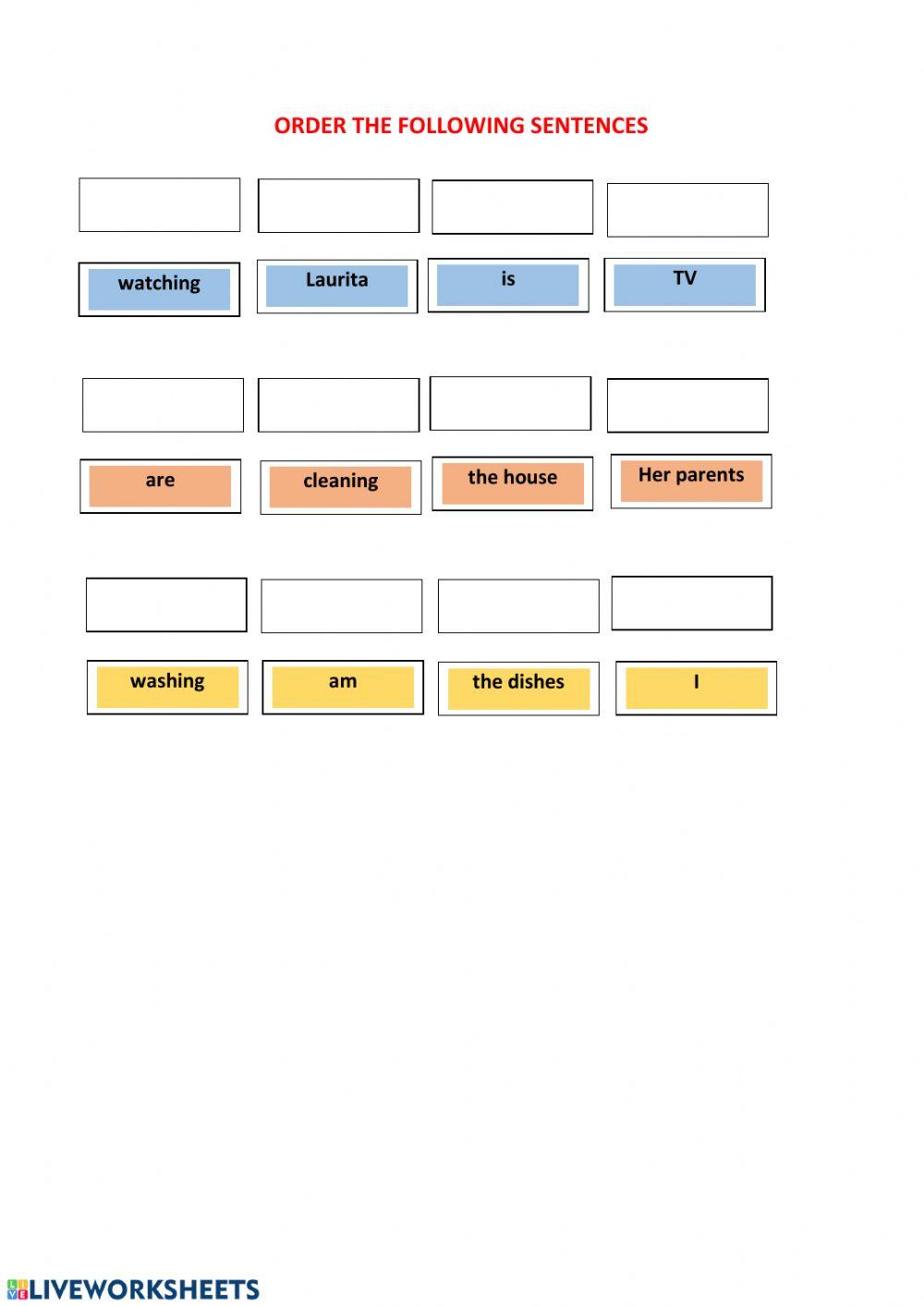 Present Continuous - ORDERING Present Continuous - ORDERING