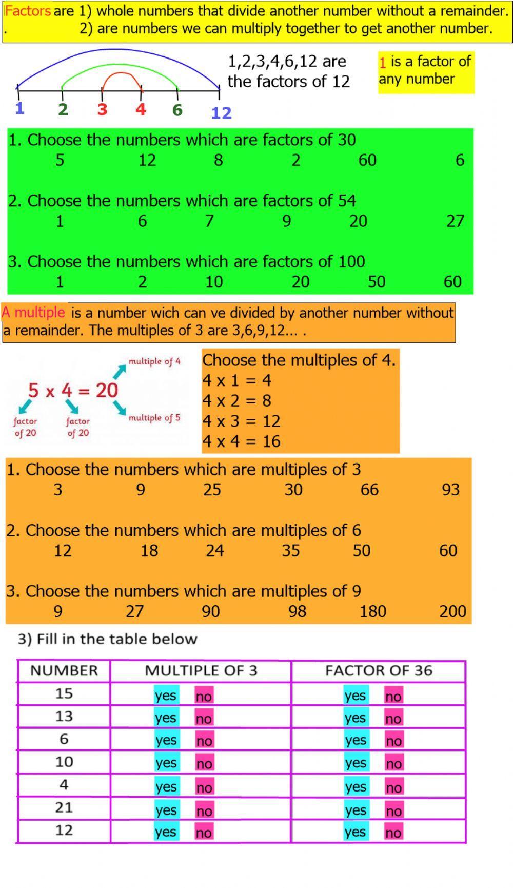 Factors and Multiples Factors and Multiples