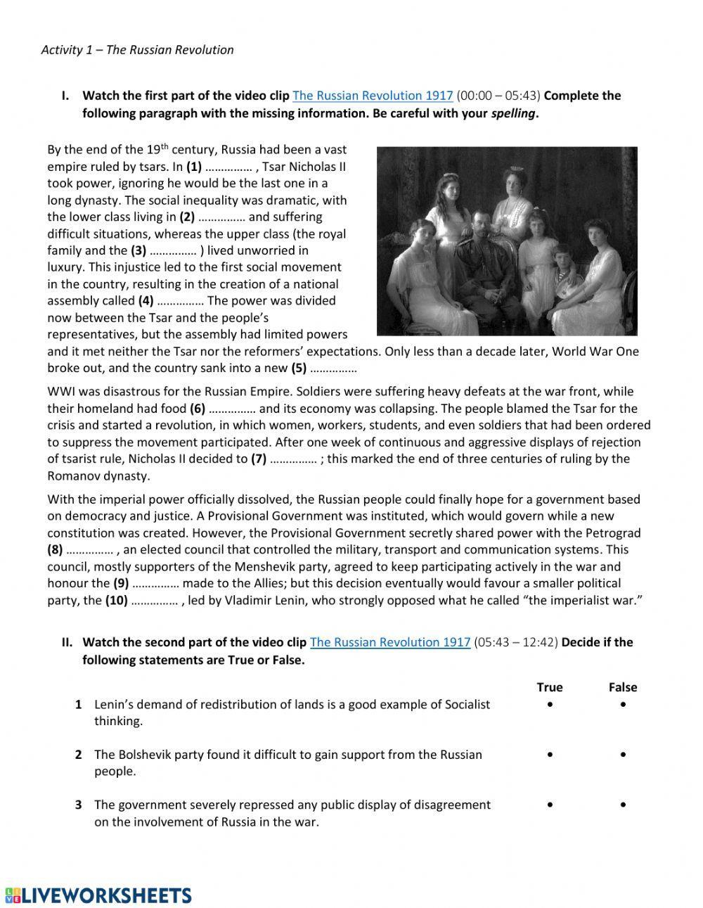 The Russian Revolution interactive worksheet | Live Worksheets the-russian-revolution-interactive-worksheet-live-worksheets