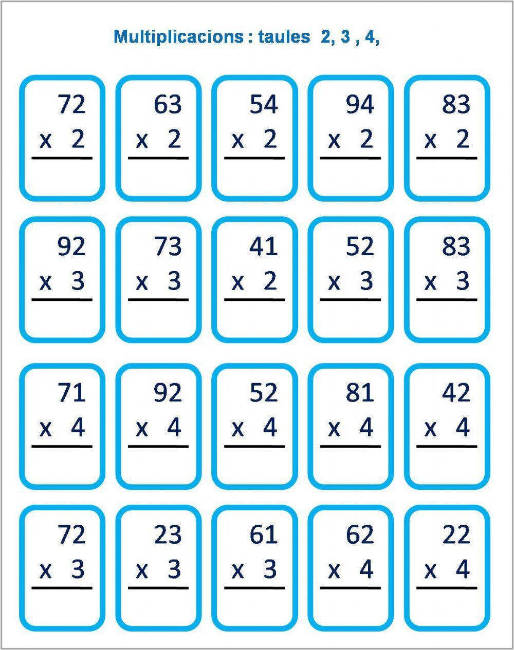 Multiplicacions taules 2, 3 y 4