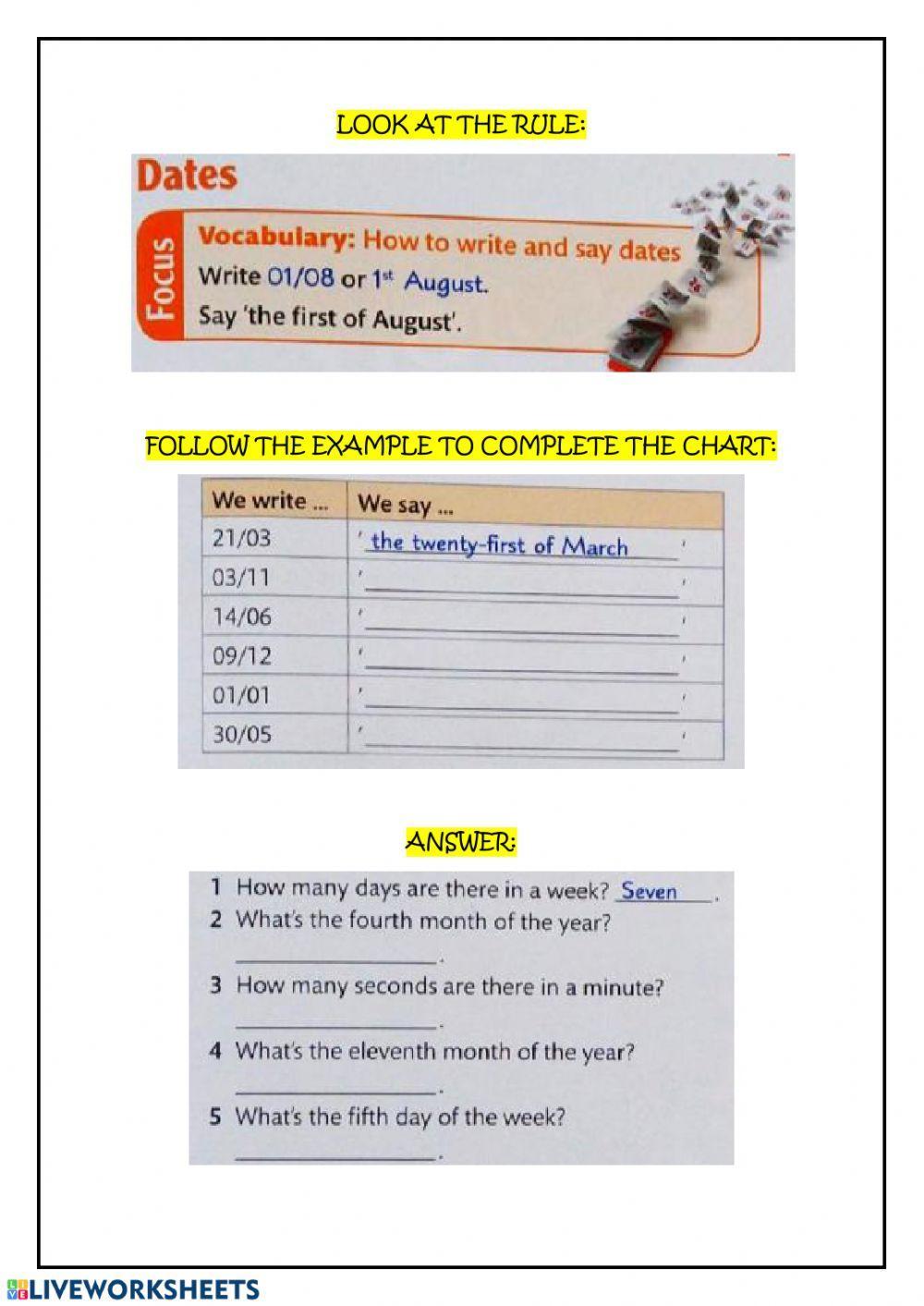 Dates interactive exercise | Live Worksheets