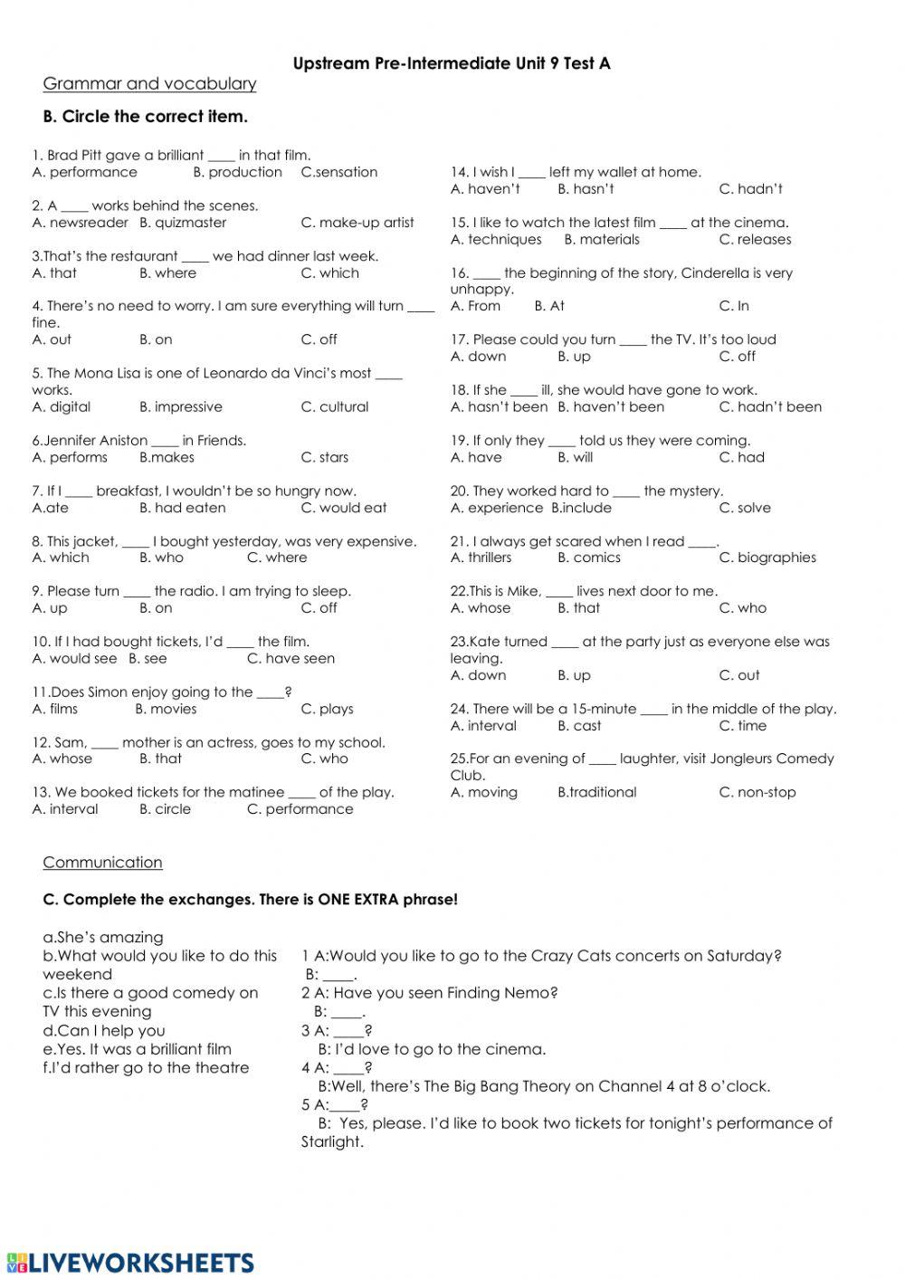 Upstream 3, Unit 9 (Test A)
