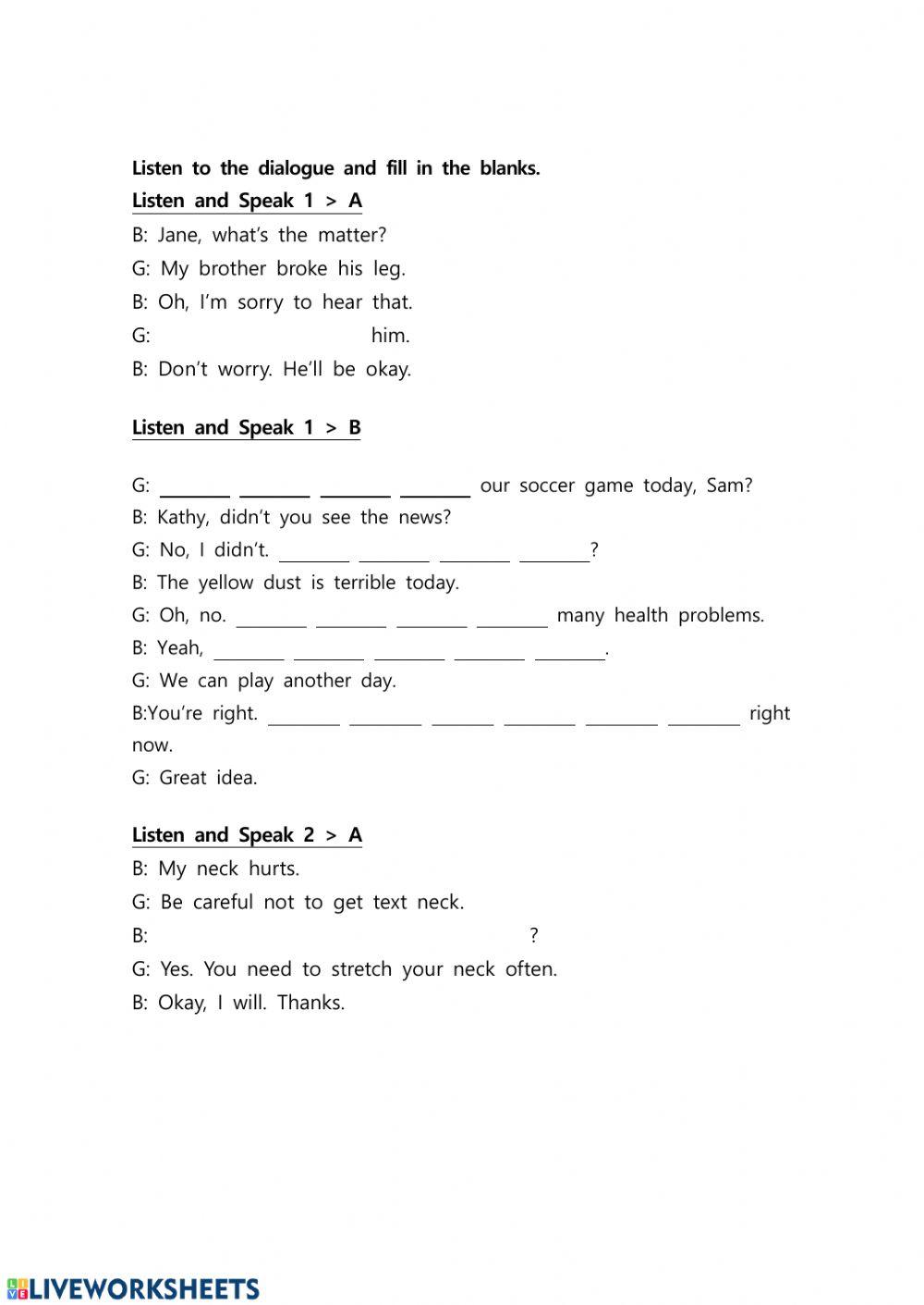 Lesson2 Listen&Speak worksheet | Live Worksheets