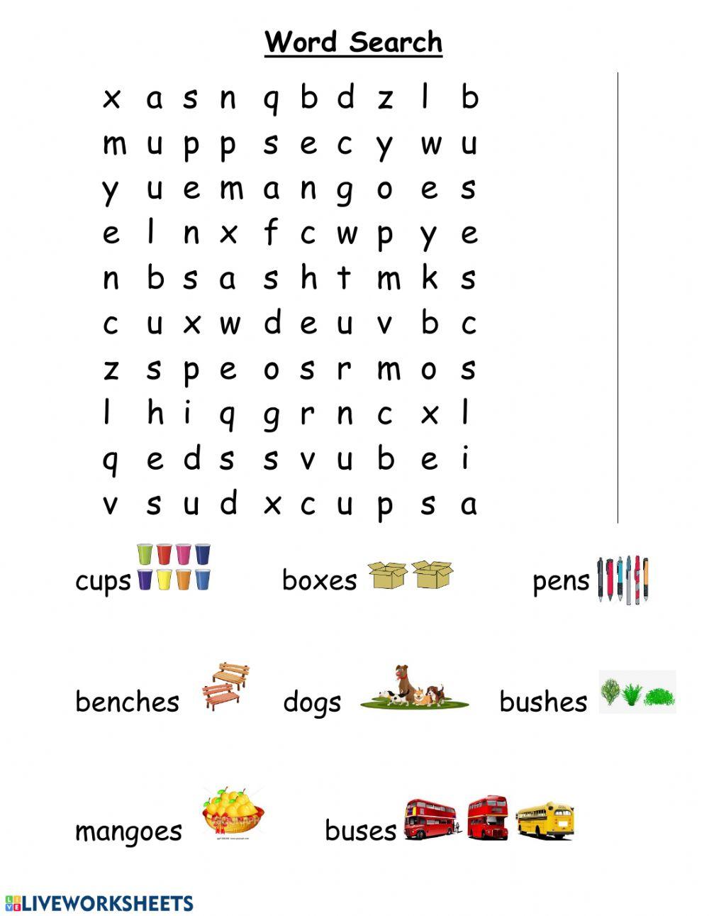 Plurals Word Search