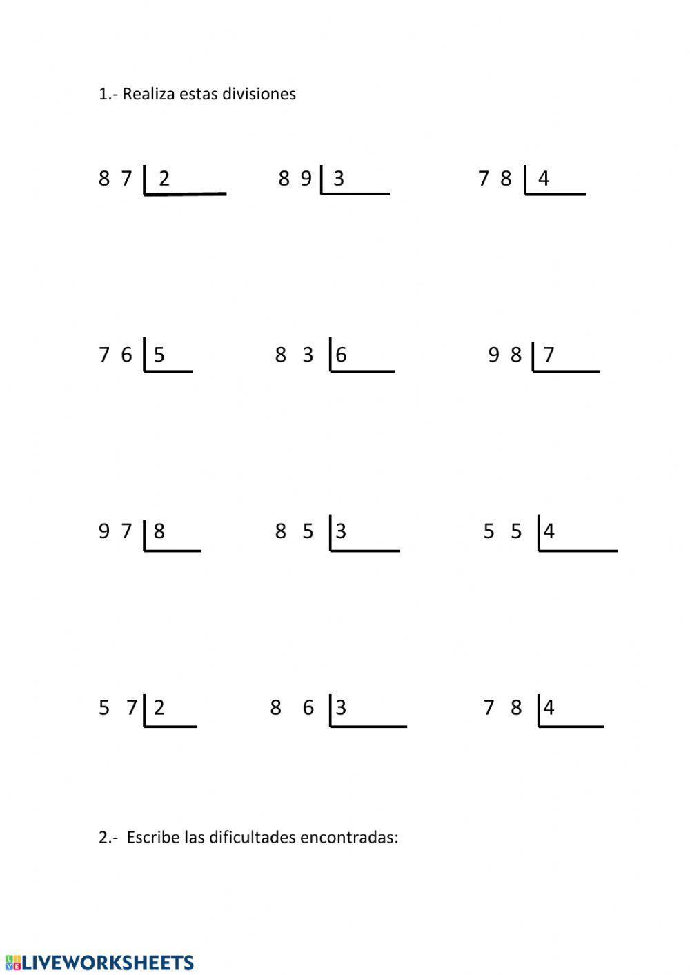 Divisiones resto parcial enteras