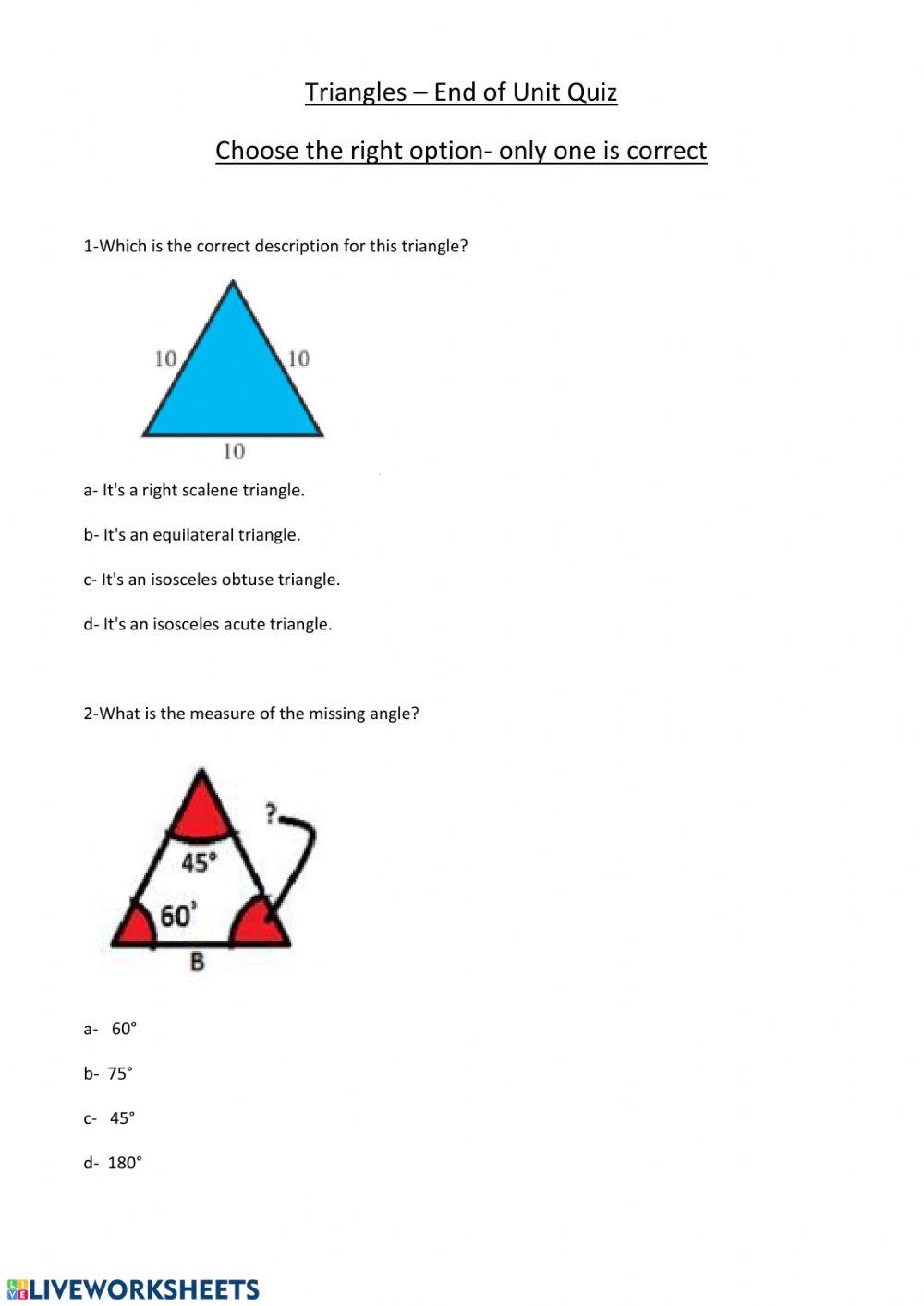 Triangles end of unit quiz