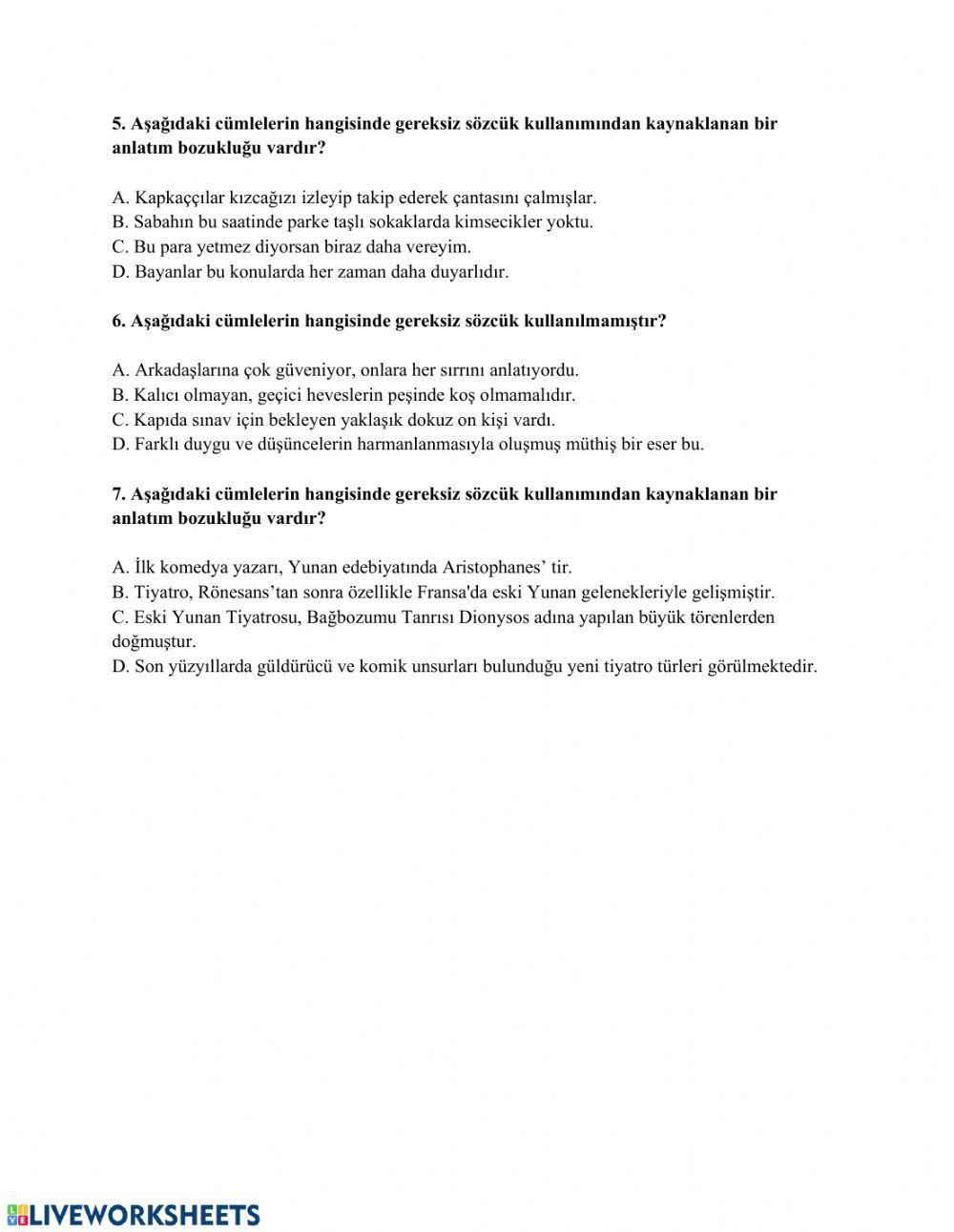 Anlatım Bozuklukları Ödev