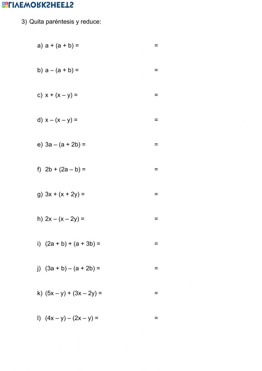 Sumas y restas de monomios con paréntesis