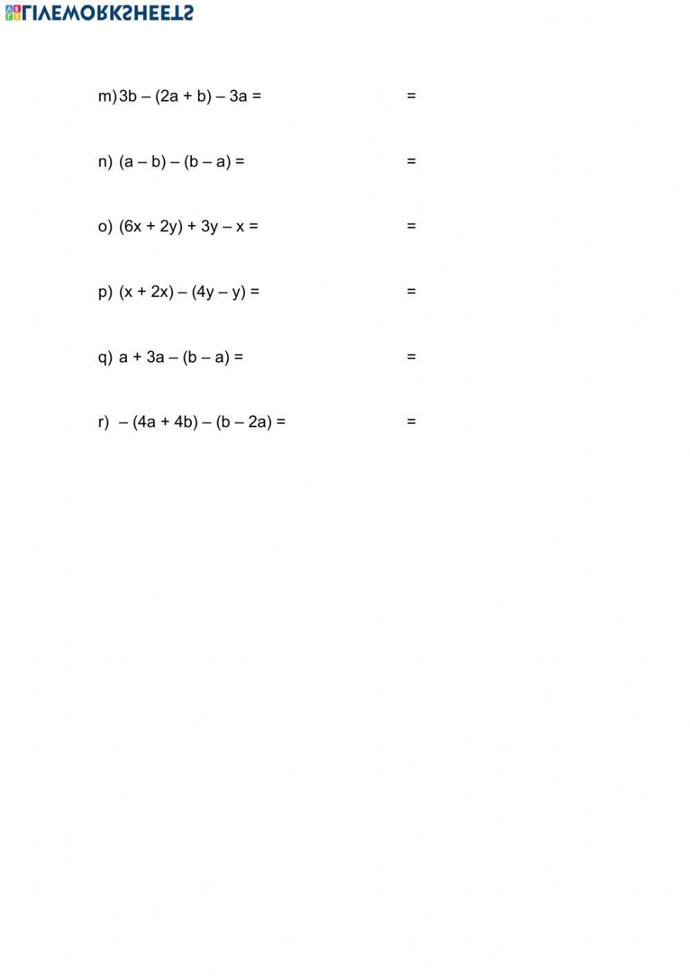 Sumas y restas de monomios con paréntesis