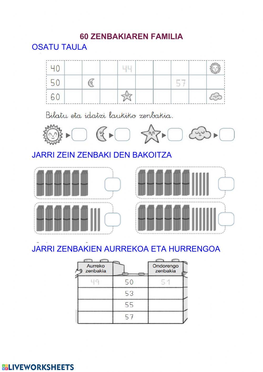 60 familiako zenbakiak