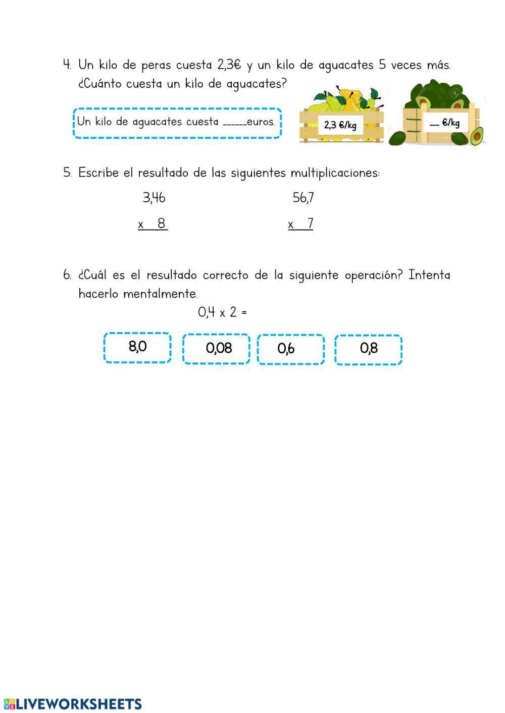 Multiplicar por un número decimal