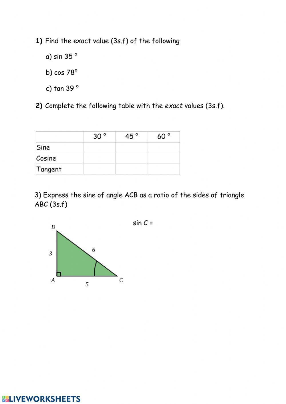 Finding missing sides - Trig ratios