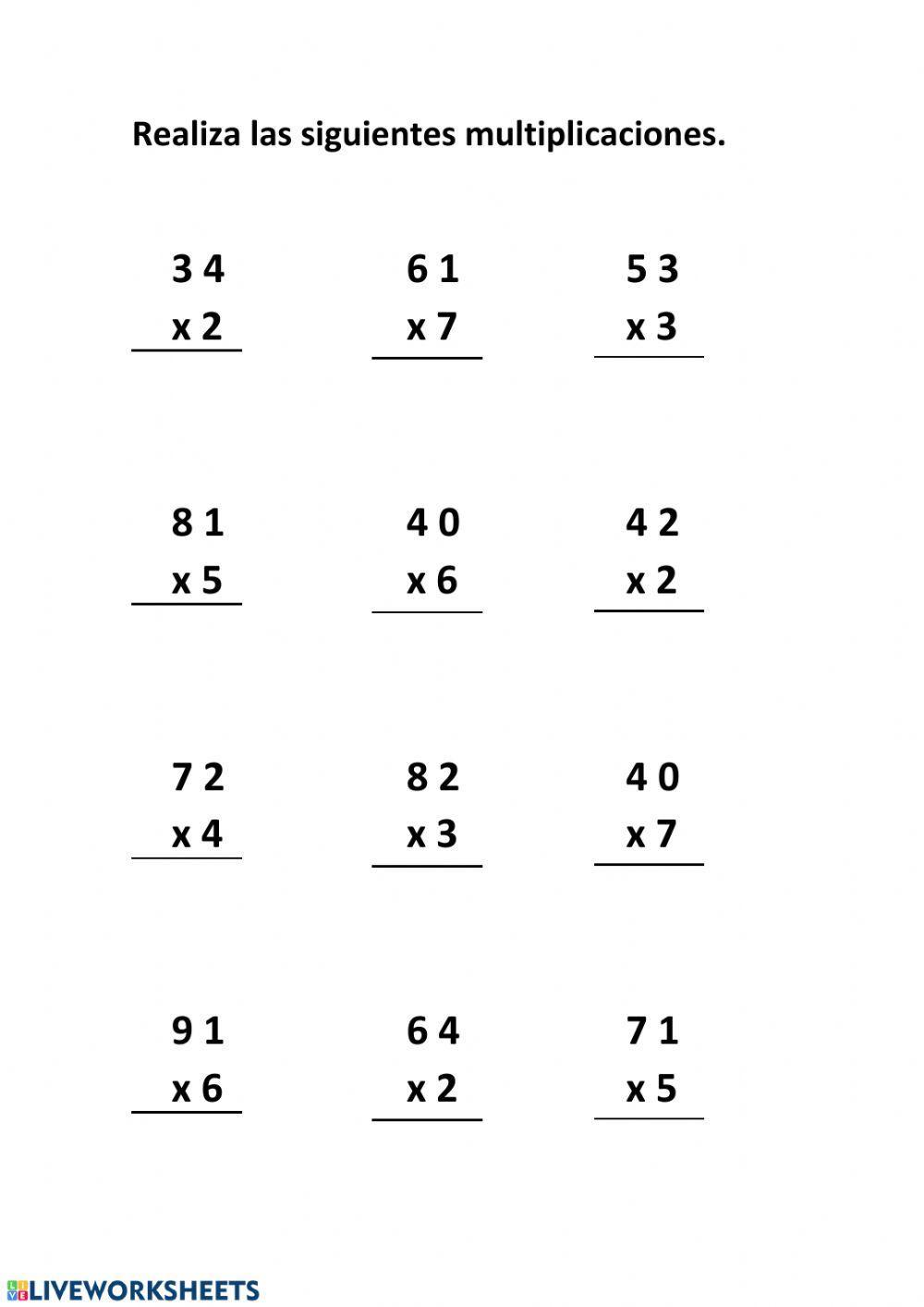 Realiza las siguientes multiplicaciones