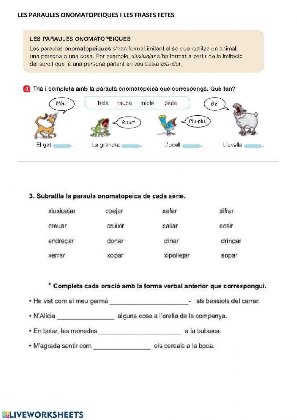 Paraules onomatopeiques i frases fetes