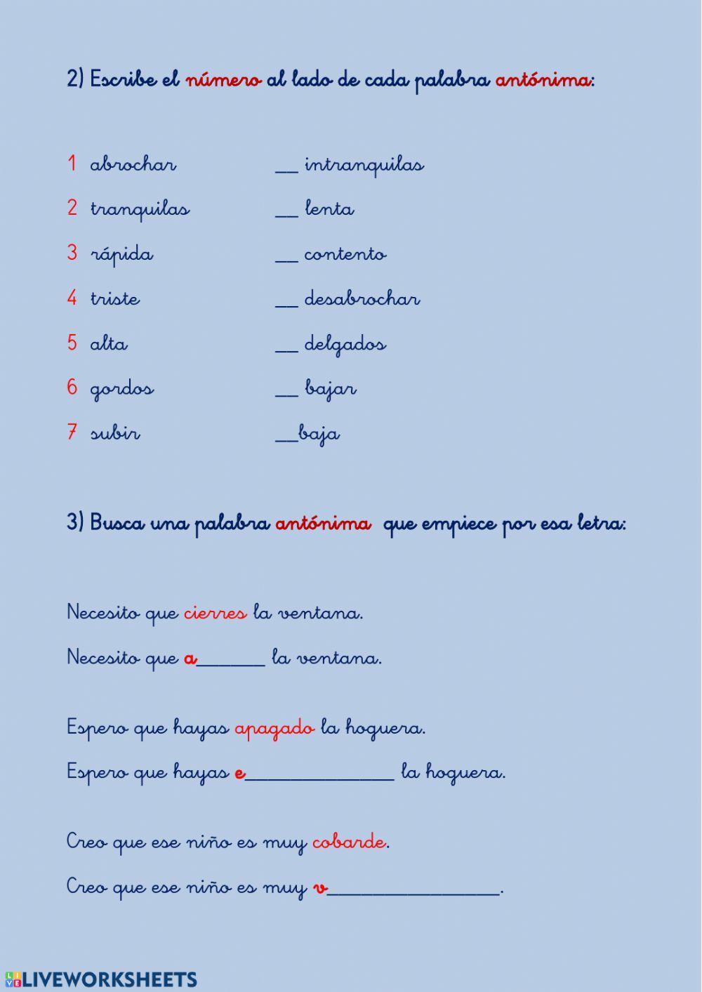 PALABRAS ANTÓNIMAS.