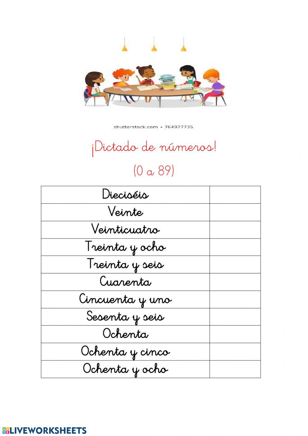 Dictado números 0-89