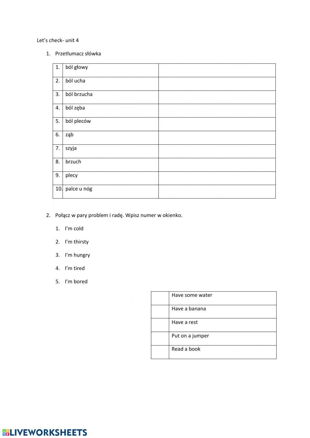 Body parts, ilnesses