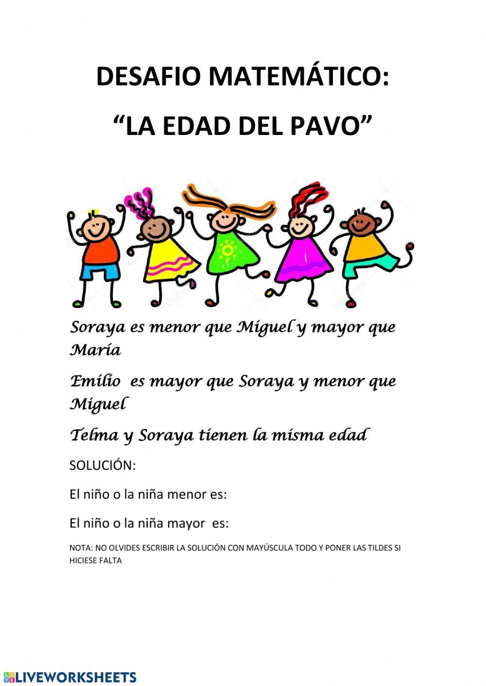 Desafio matemático:la edad del pavo