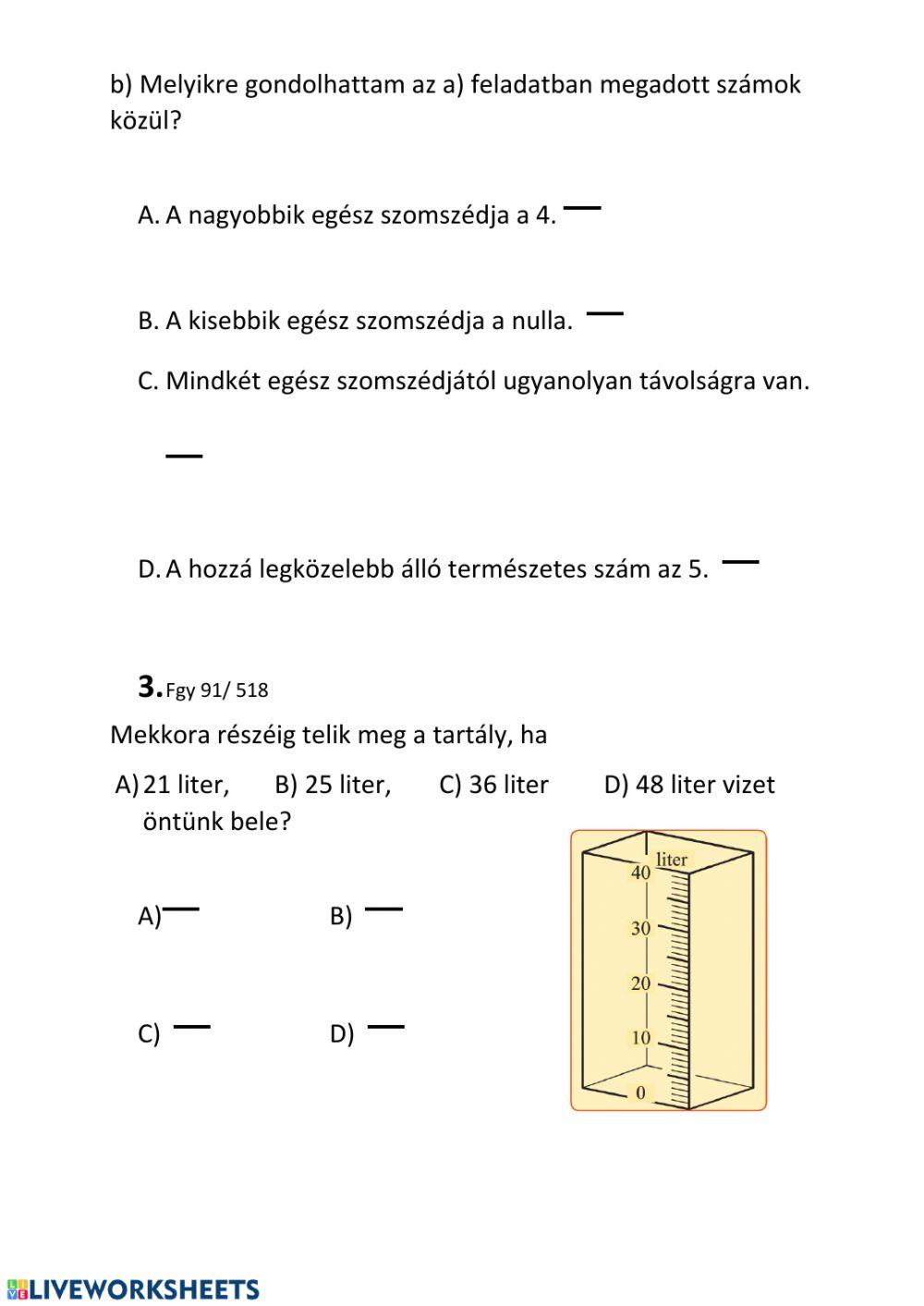 Törtek helye a számegyenesen