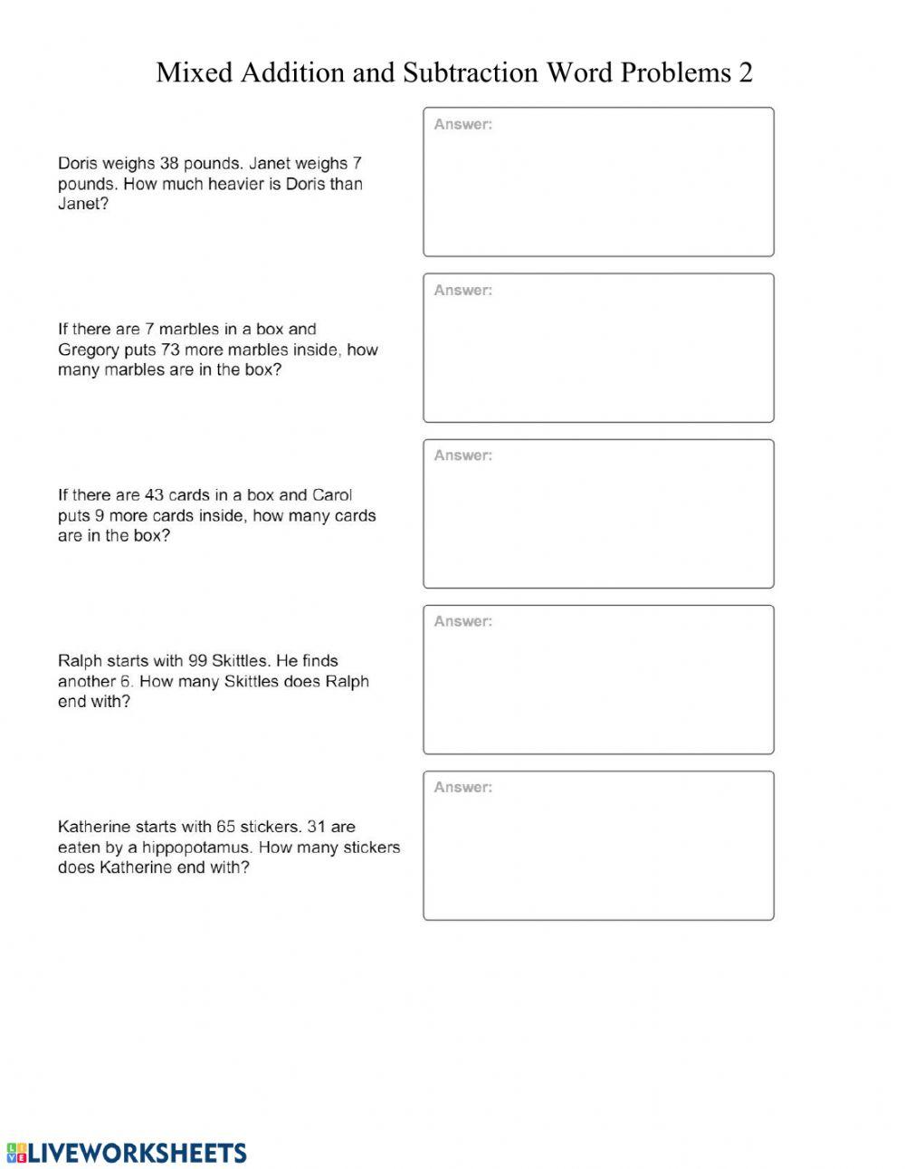 Addition and Subtraction Word Problems 2