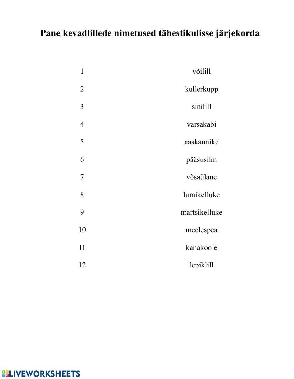 Liitsõnad ja tähestikuline järjekord