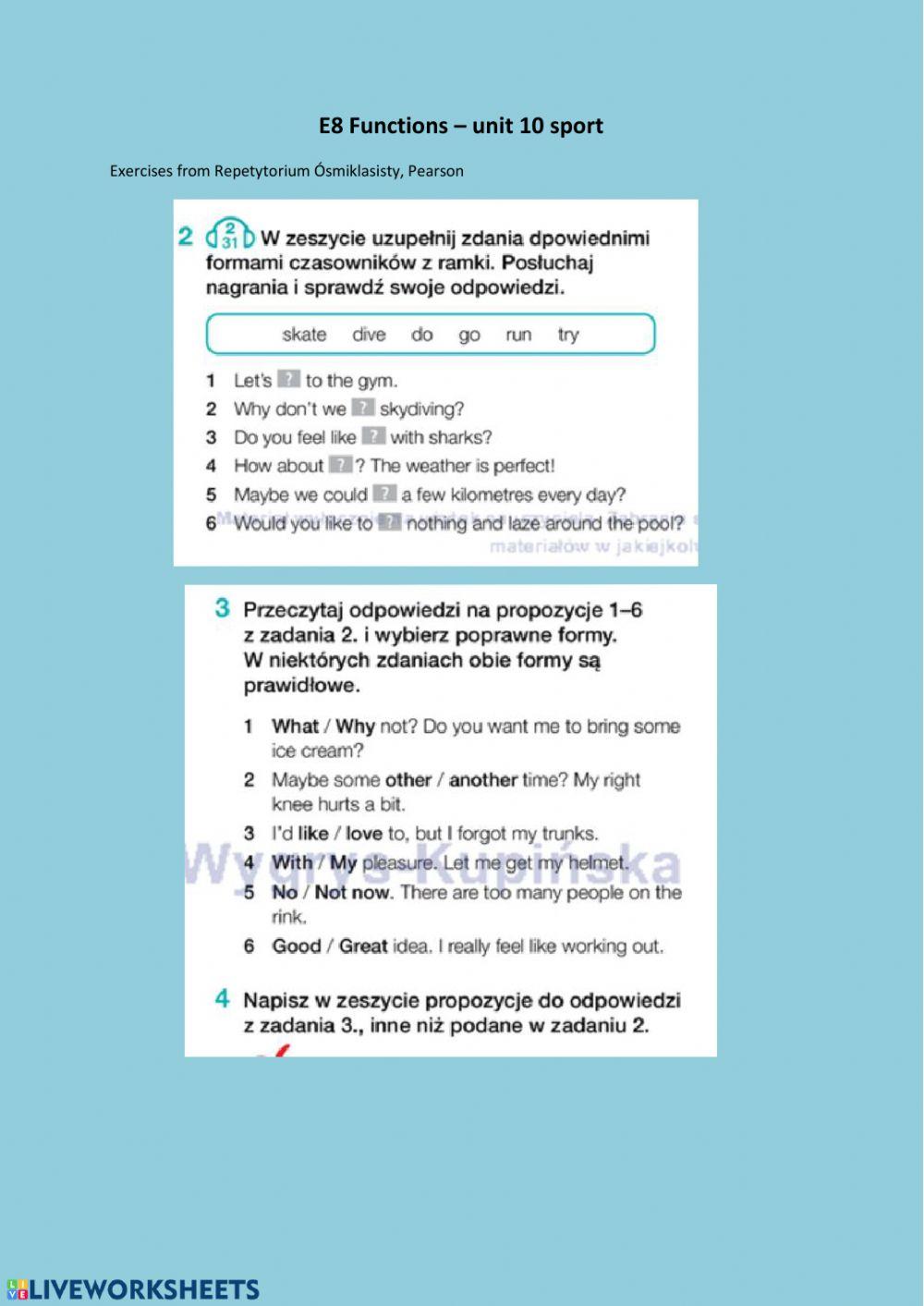 E8 functions - sport unit 10