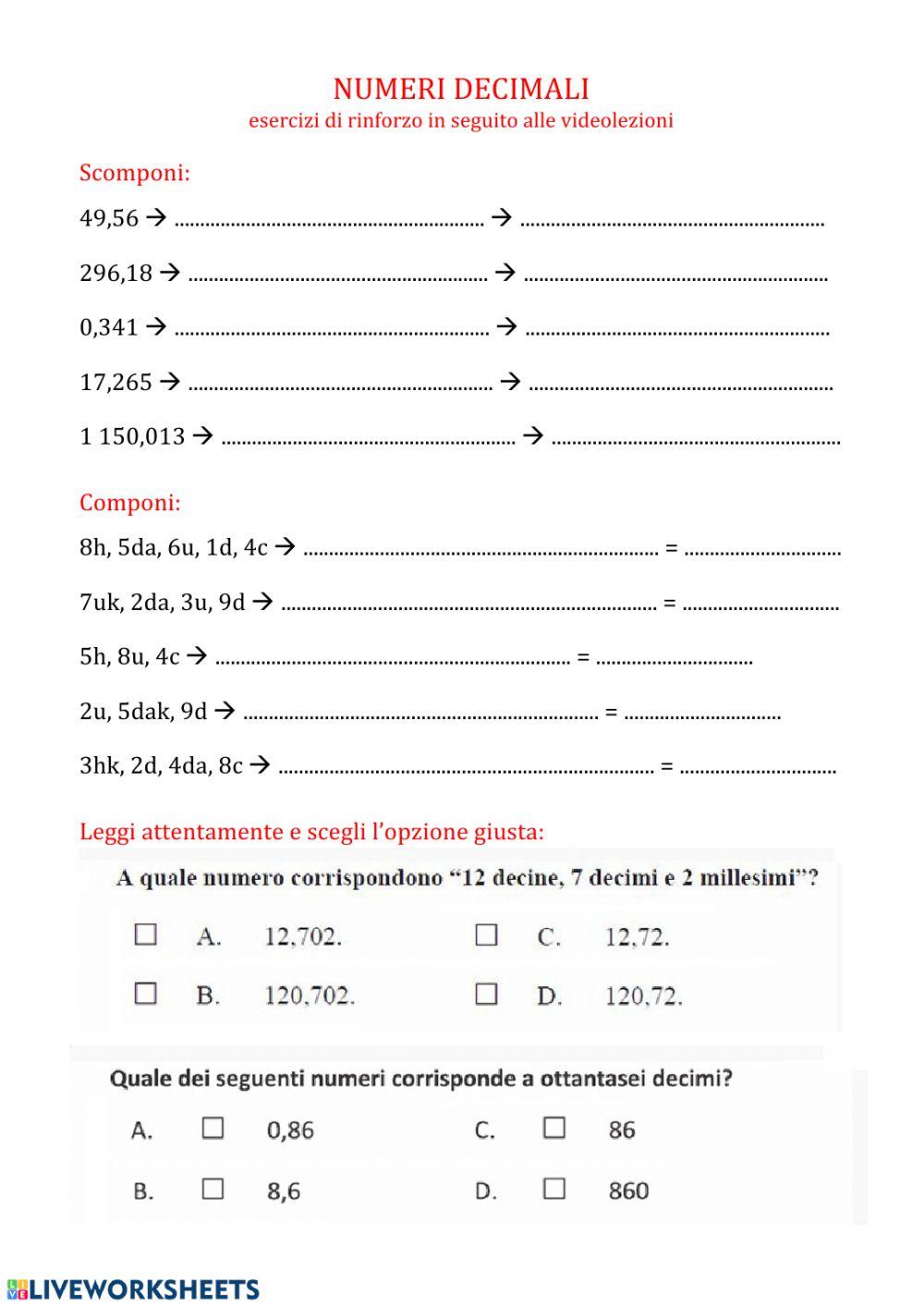 Numeri decimali - analisi e confronto