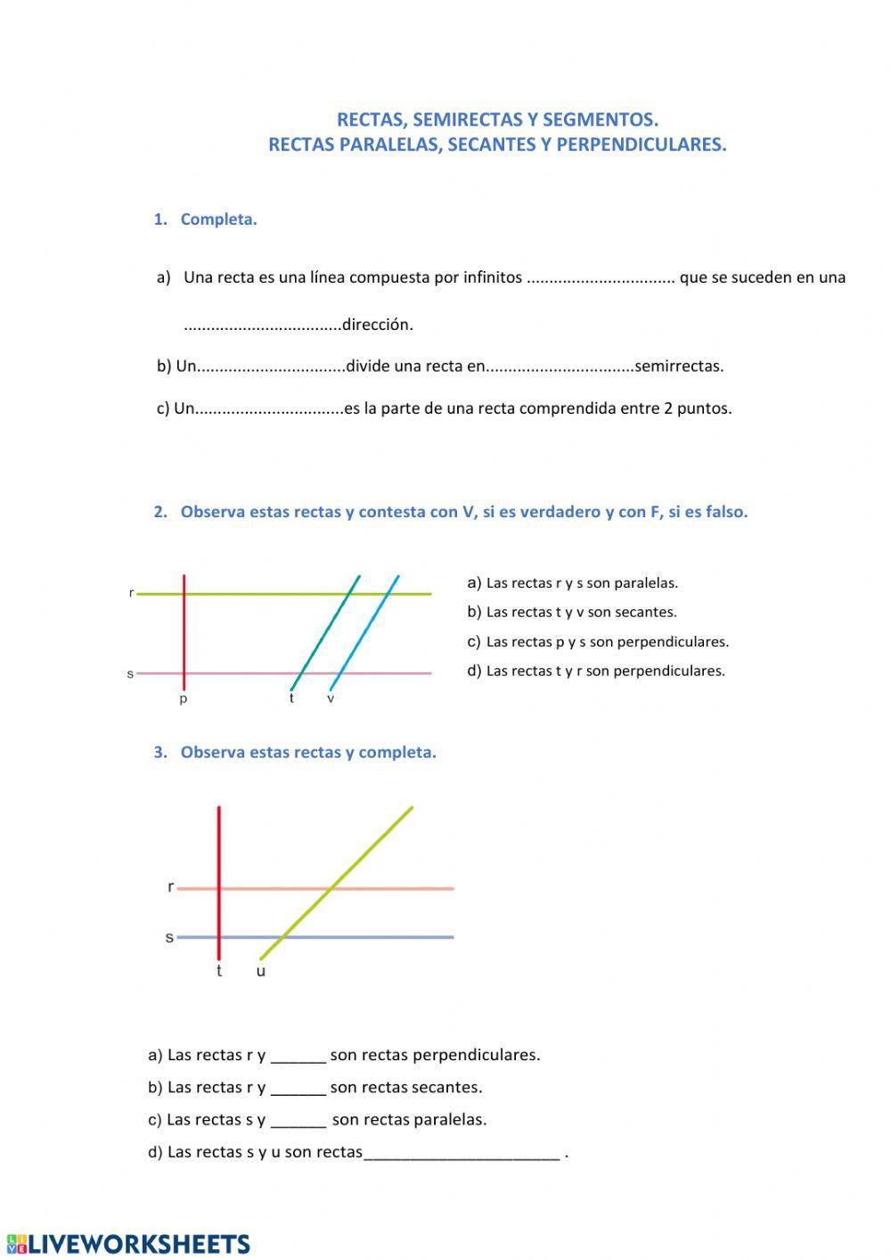 Rectas, semirrectas y segmentos