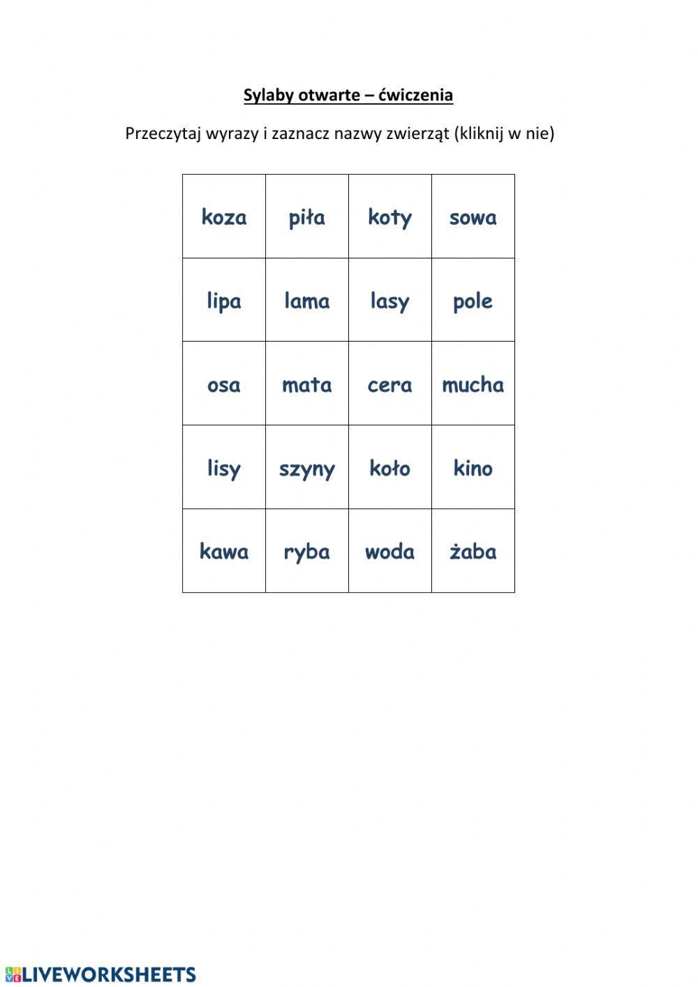 Czytanie sylab otwartych 5