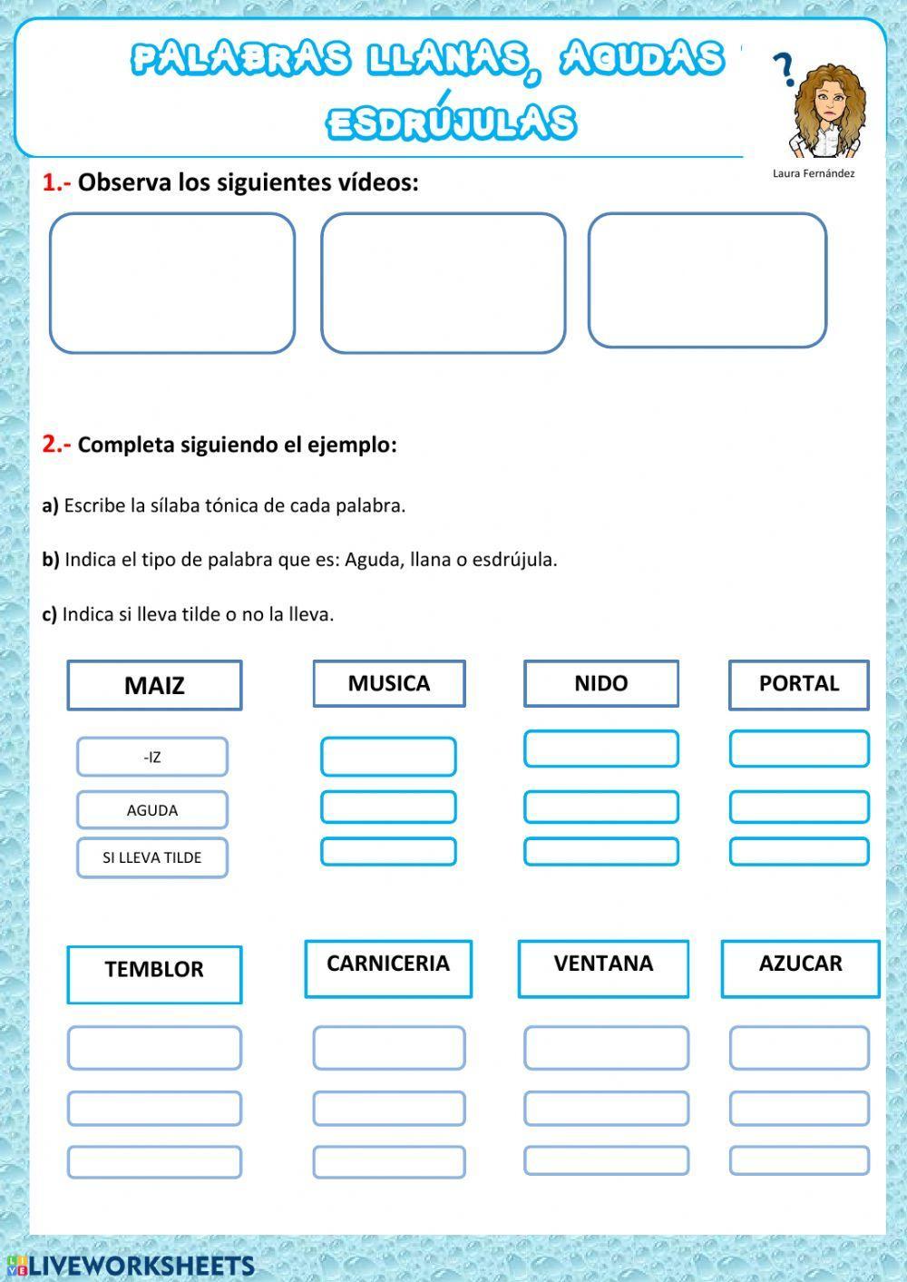 Palabras agudas, llanas, esdrújulas