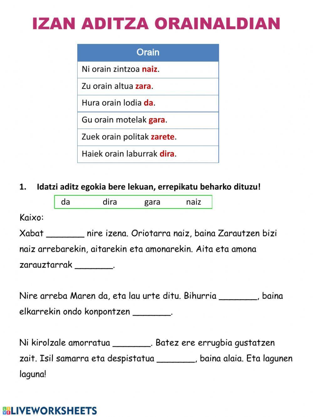 Izan aditza orainaldian