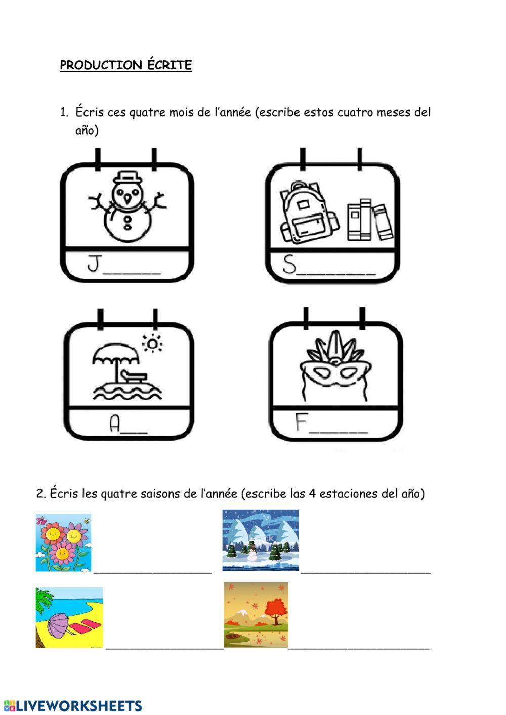 Les mois, les saisons et la méteo