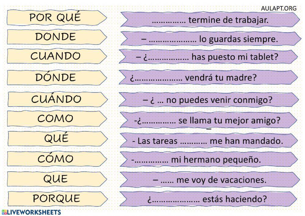 Partículas interrogativas (une con flechas) Partículas interrogativas (une con flechas)