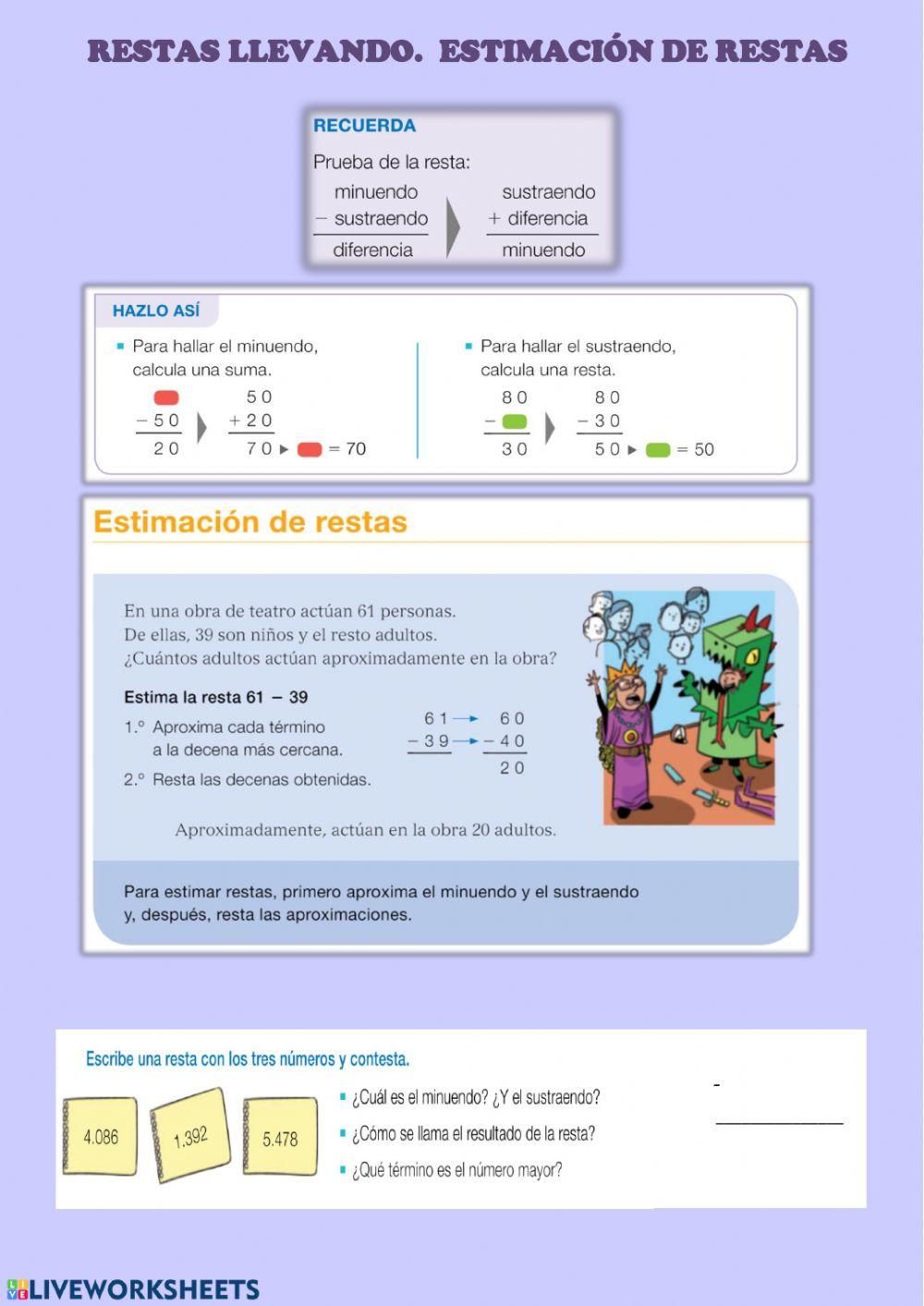 restas llevando. estimación restas