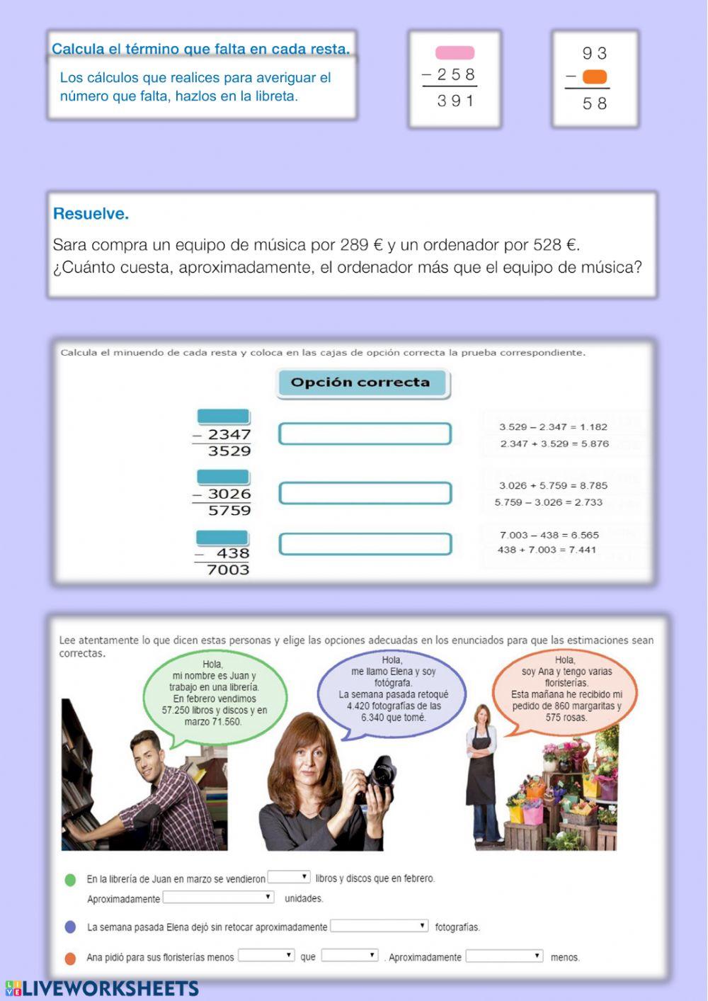 restas llevando. estimación restas