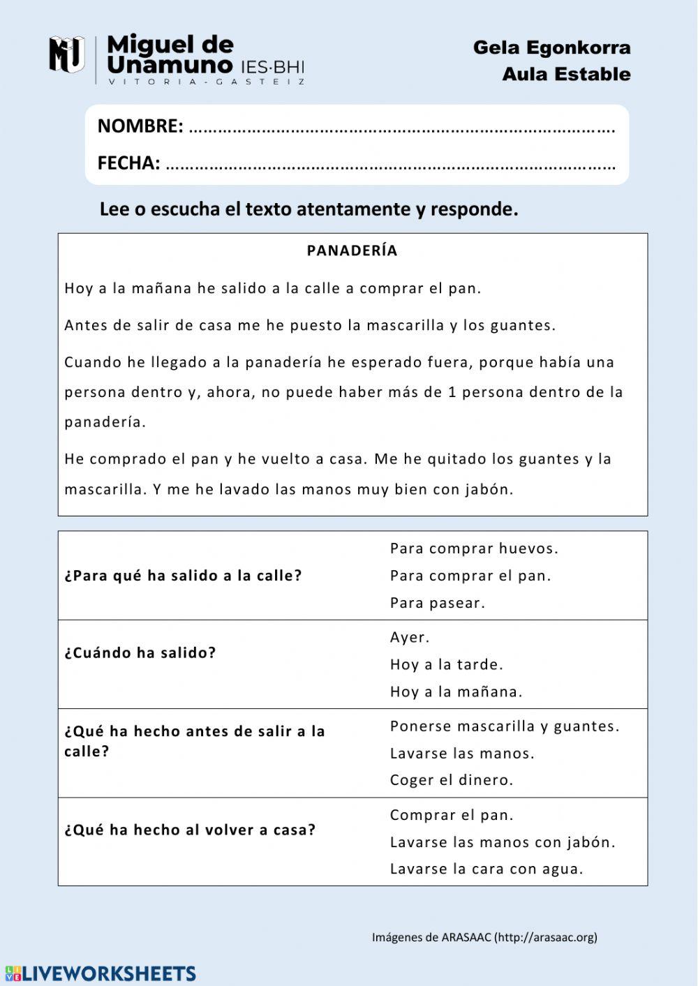 Comprensión oral: panadería
