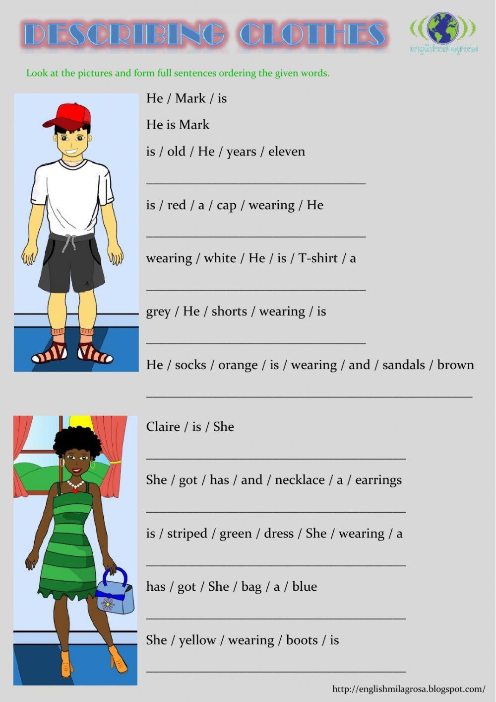 Describing clothes sentences