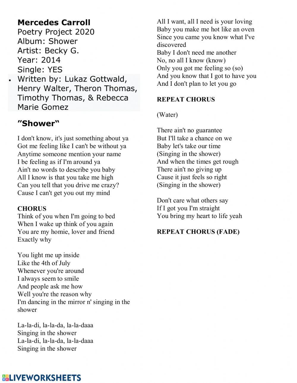 Poetry Project Lyrics Week -13