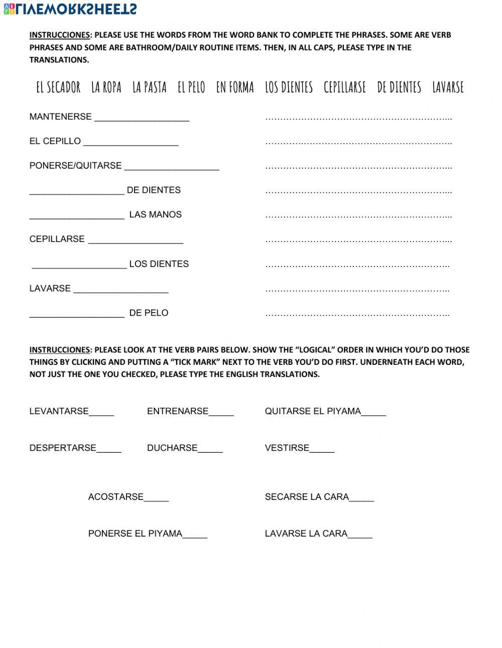 Los Verbos Reflexivos interactive worksheet Live Worksheets