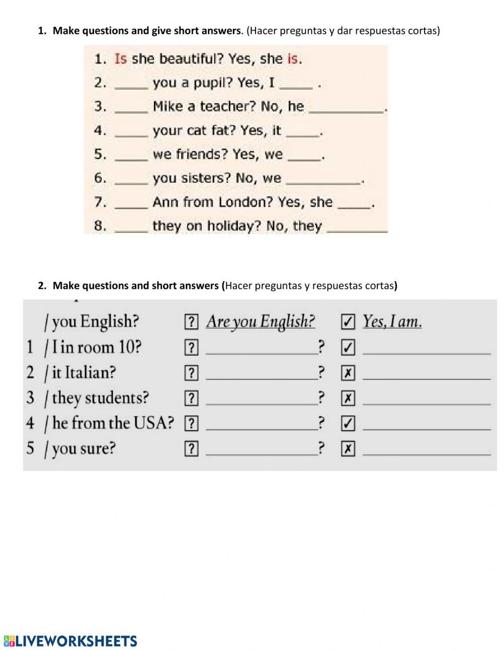 verb to be interrogative form online exercise for | Live Worksheets