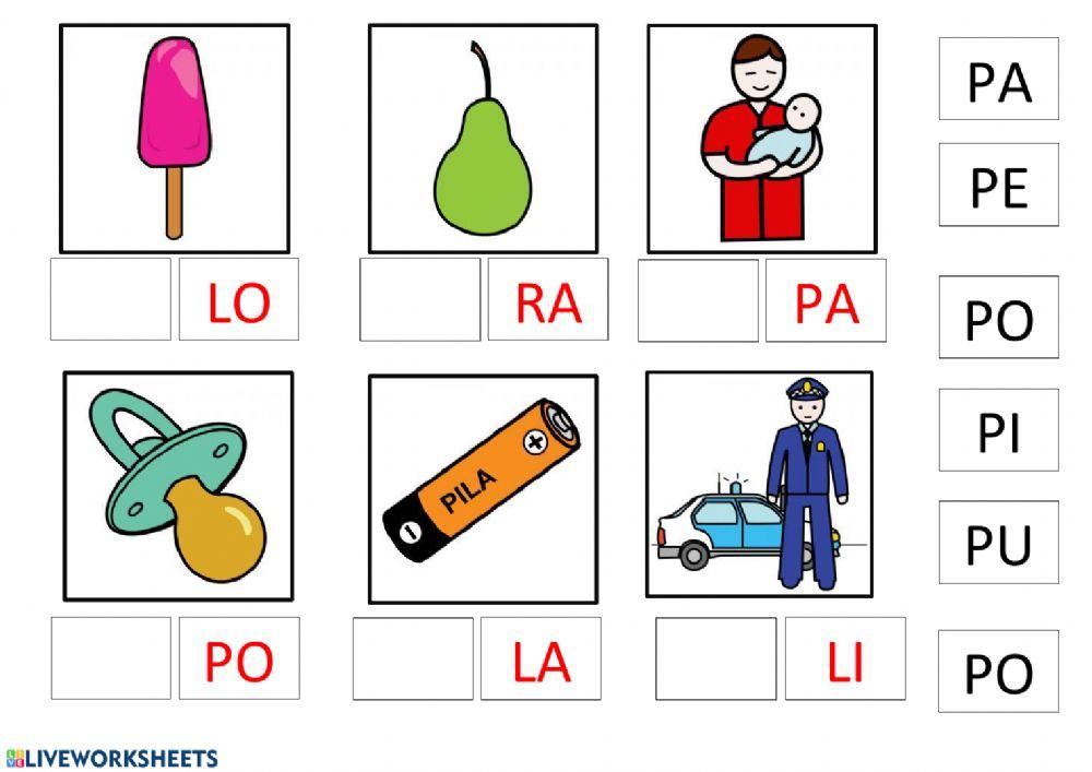 Completar palabras (mayúscula) silabas P